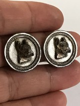 Vtg English Bulldog Head-Face Clip On Earrings Silver Tone - £14.84 GBP