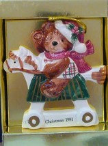 Christmas Decorations Bear On Rocking Horse Porcelain Collectible COA Fi... - $24.00