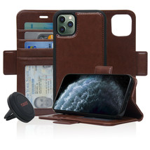 Car Mount &amp; Detachable Magnetic Wallet Case for iPhone 11 Pro Max - Dark Brown - £18.78 GBP