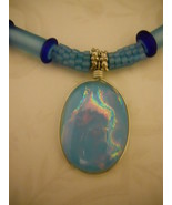 Necklace: Light Blue Beaded Beads, Cobalt Blue Accents, Dichroic Pendant... - £70.32 GBP