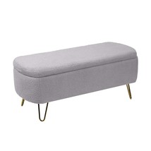 Modern Grey Storage Ottoman Bench w/Gold Legs - Bed, Entryway, Living Room - $134.99