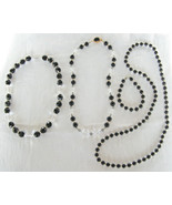 VINT. 4 LOT=3 NECKLACES+BRACELET- FACETTED+SMOOTH,CLEAR CRYSTALS+BLACK +... - $164.01 MXN