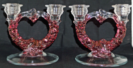 Pair 1930’s Westmoreland Della Robbia Depression Glass Candlesticks Ruby Flash - £71.84 GBP