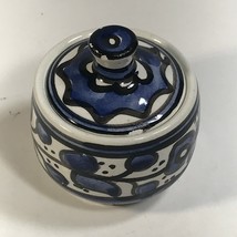 Blue Flower Hand Painted Ceramic Round Trinket Box Czech Unmarked - £7.58 GBP