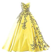 Beaded Gothic Black Lace Long Ball Gown Satin Prom Evening Dresses Yello... - $175.22