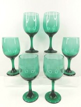 6 Libbey Premier Dark Green 7 1/4&quot; Water Goblets 11 Oz Vintage Elegant Glass Set - £38.43 GBP