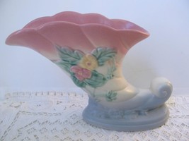 Vintage Hull Pottery Pastel Cornucopia Vase Floral Pink Green Wildflower Planter - £21.95 GBP
