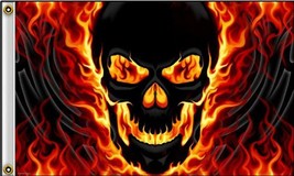Deluxe Biker Flag Flaming Fire Skull Head FL450 Flags 3 X 5 - 3x5 Skulls Banner - £7.41 GBP