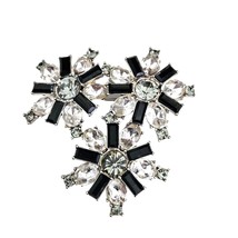 Liz Claiborne Black &amp; Faceted Clear Glass Brooch - £9.78 GBP
