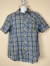 FOX Skull Crossbones Blue Check Plaid Shirt Button Up Short Sleeve Mens XL - £12.17 GBP
