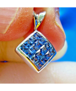 Earth mined Sapphire Princess cut Mystery set Pendant 14k White Gold Med... - $2,750.25