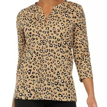 Kim Rogers Womens 3/4 Sleeve Tan Leopard Animal Print Henley Shirt Size ... - £19.71 GBP