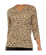 Kim Rogers Womens 3/4 Sleeve Tan Leopard Animal Print Henley Shirt Size ... - £19.83 GBP