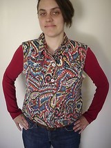 Ruby Rd Southwestern Colorful Paisley Jean Jacket Style Sleeveless Vest 12P M - £11.87 GBP