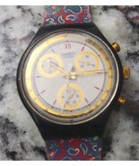 Vintage 90&#39;s Swatch Chrono Watch &#39;Award&#39; SCB108 Paisley Face Design Working - $74.80