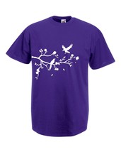 Mens T-Shirt Tree Branch, Falling Leafs, Birds, Flowers, Forest Nature Tshirt - £19.87 GBP