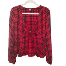 Buffalo Plaid Women&#39;s Top Size 4 Small V-neck Side Zip Christmas Family Picture - £10.47 GBP