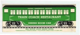 Train Coach Restaurant Menu Tannersville Pennsylvania Hill Motor Lodge Resort - £45.50 GBP