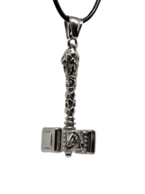 Steel Thors Hammer Valknut Necklace Pendant Nors Pagan 33&quot; Leather Lace Mjolnir - £18.93 GBP