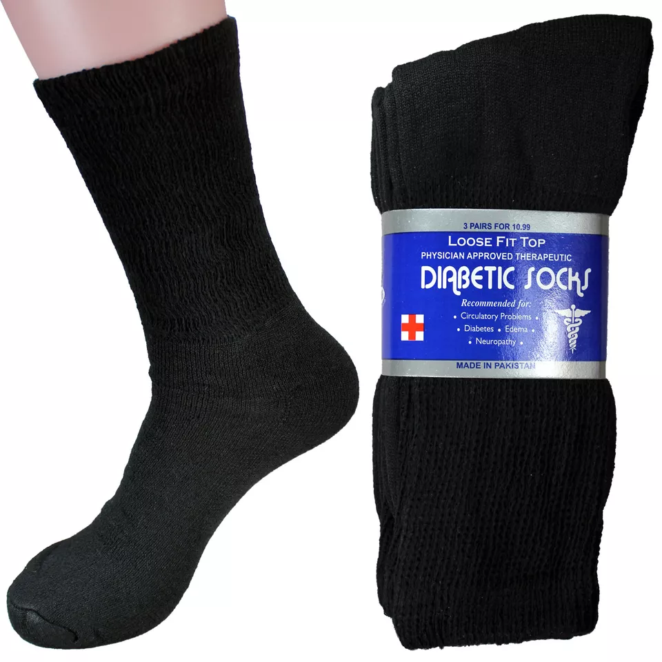 12 Pairs Black Mens Womens Diabetic Crew Socks Size 13-15 - $30.00