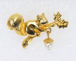 Avon Squirrel Brooch Pin Branch Dangling Faux Pearl Acorn Gold Tone 1960 - $9.79