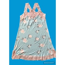 Women&#39;s Honey Dew Brand Lacey Blue Floral Short Nightie With Pink Lace S... - $14.84