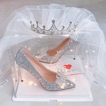 Rhinestone High Heels Newest Cinderella Shoes Women Pumps Pointed Toe Crystal He - £28.99 GBP