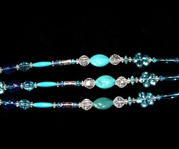 Handcrafted Turquoise Flower Beaded Plant Basket Pot Hanger #13 for Patio - £14.13 GBP