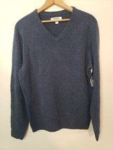 Goodthreads Men&#39;s 100% Lambswool V-Neck Sweater SMALL BLUE cozy soft winter - £16.50 GBP