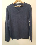 Goodthreads Men&#39;s 100% Lambswool V-Neck Sweater SMALL BLUE cozy soft winter - £16.23 GBP