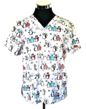 Dickies Scrubs Women&#39;s Size Small Top White with Penguins Medical Vets Tech - £11.07 GBP