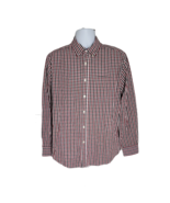 Mix &amp; NY Button Up Collared Shirt ~ Sz L ~ Gray &amp; Red ~ Plaid ~ Long Sleeve - £17.64 GBP