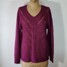Attention Sweater Violet Purple Chevron Crochet Long Sleeve Acrylic Size XL - £10.96 GBP