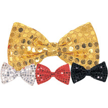 Gold Polyester Sequin Bow Tie w/ ELASTIC-BOWTIE-TUXEDO Clown Costume Accessory - £5.35 GBP
