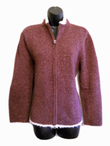 Christopher &amp; Banks Cardigan Sweater Plum Silk Blend Hand Crochet 2004 C... - £15.78 GBP