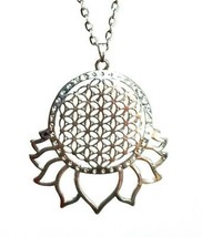 Flower of Life Lotus Pendant Kabbalah Meditation Sacred Geometry Chain Necklace - £6.91 GBP