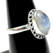 Sterling Fine Silver Genuine Moonstone Oval Shape Women Bezel Ring Casual Wear - £27.64 GBP