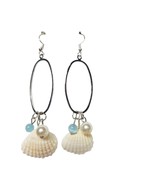 Boho Dainty White Seashell Cat&#39;s Eye Stone Pearl Beachcore Earrings Jewelry - $254.28 MXN
