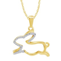 14K Yellow Gold Plated Silver 0.05Ct Moissanite Running Rabbit Pendant Necklace - $62.63