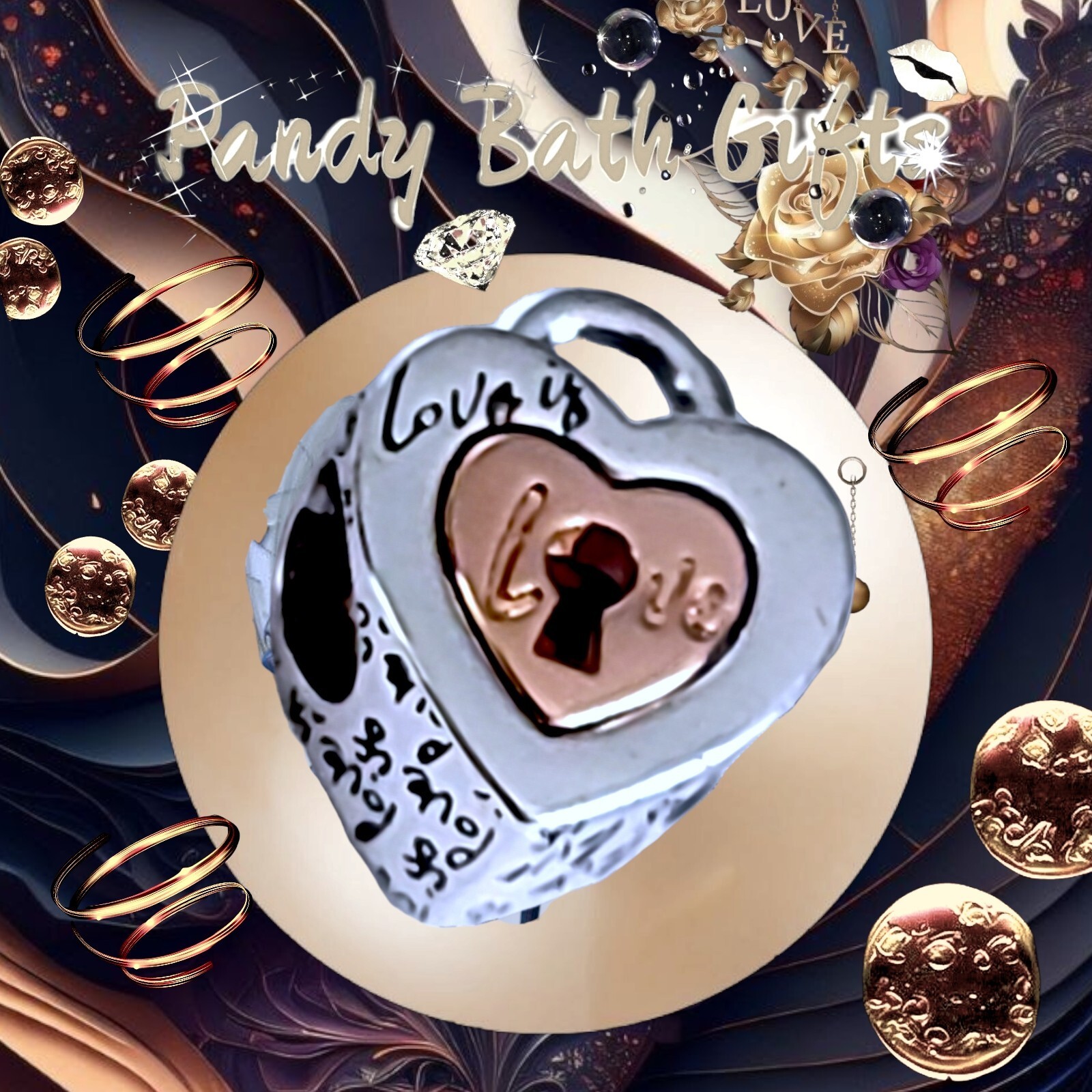 Pandora Two Tone Rose Gold Splittable Lock Heart Charm 782505C00 US SELLER Item image 4