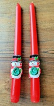 Vintage Pair of Red with Snowman 10&quot; Christmas Novelty Candles - $4.46