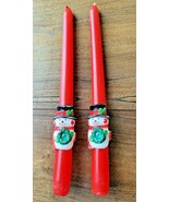 Vintage Pair of Red with Snowman 10&quot; Christmas Novelty Candles - £3.48 GBP