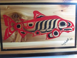E44Ma Canadian Native Haida Gwaii Cedar Salmon Box By Corey Bulpitt - £15.56 GBP