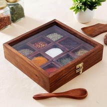 Spice Box With 2 Spoon(Sheesham Wood)Handmade Masala Dabba Organizer - £27.03 GBP
