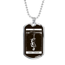 Tarot Card Necklace Skeleton Hanged Man Stainless Steel or 18k Gold Dog Tag 24&quot; - £37.92 GBP+
