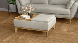 Elegant Tan Reversible Tray Ottoman: Coffee Table, Footrest &amp; Storage - $304.99