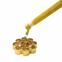 Vintage Bronze Achappam Mold Snacks Maker Kitchen Tool Mould with Wooden Handle - £24.59 GBP
