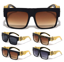 Gold Cuban Link Chain Square Medallion Lion Sunglasses Retro Designer Fashion - £6.77 GBP+