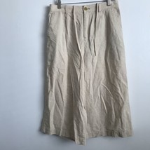 Uniqlo Linen Pant L Beige Drawstring Waist Casual Wide Leg Crop High Rise - $21.11