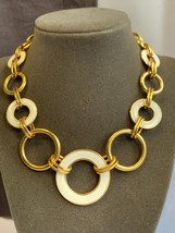 Vtg Crown Trifari Necklace 18&quot; Costume Jewelry Goldtone Enamel Rings - £31.51 GBP